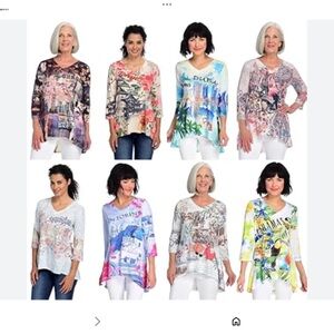 NWT ONE WORLD V-Neck Paris Floral Tunic - Pink, Purple & White